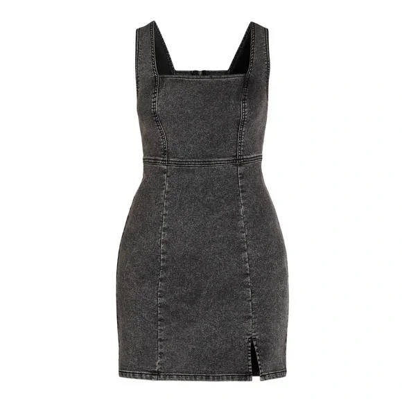 No Boundaries Womens Dress Size S Grey Wash Denim Square Neck Pinafore Mini - Picture 1 of 7